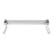 A white rectangular metal bar with chains hanging from it.