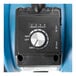 A close up of a blue XPOWER Portable battery-powered air circulator.