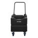 A black XPOWER water reservoir tank with blue wheels and handle.