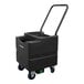An XPOWER black plastic water reservoir tank with wheels.