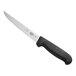 A Victorinox boning knife with a black handle.