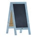 A Flash Furniture Canterbury vintage robin blue wood A-frame chalkboard with a white background.