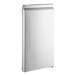 A stainless steel refrigerator door with a white background.