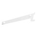 A white metal bottom shelf bracket with holes.