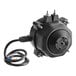 A black round MainStreet Equipment condenser/evaporator fan motor with wires attached.