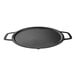 A black round pan with two handles.