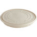 A white World Centric compostable fiber container with a circular design.