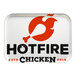 A white tray with a red logo of a hot fire chicken.