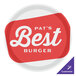 A red and white Cambro round tray with a white Pat's Best Burger logo.