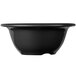 A close-up of a black Carlisle Sierrus melamine nappie bowl with a black rim.