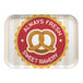 A rectangular Cambro tray with a bakery logo on it.