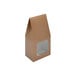 A brown bag with a square window.