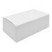 A white rectangular 1/2 lb. candy box with a lid.