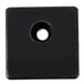 A black square plastic grid mounting bracket with a hole in it.