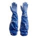 A pair of blue Showa nitrile gloves.
