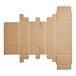 A close-up of a 7 3/8" x 3 1/2" x 2 1/8" cardboard mailer with a cut-out corner.