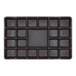 A rectangular black candy tray with square compartments.