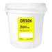 A white rectangular bucket of Oregon Peach Compote with a yellow label with black text.