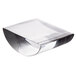 A clear glass block filled with ice on a white background.