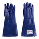 A pair of blue Tucker Safety QuicKlean gloves.