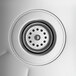 A close-up of a Regency stainless steel sink drain.