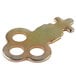 A metal key for C-Fold paper towel dispensers with two holes.