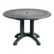 A Grosfillex Aquaba round table with a zinc top and charcoal legs.