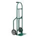 A green Wesco hand truck with aluminum mold-on rubber wheels and a single pin handle.