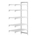 A white plastic Cambro Camshelving® Premium add on unit with four shelves.