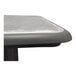 A close up of a Grosfillex Aquaba zinc resin table with a gray top and black legs.