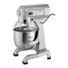 A silver Main Street Equipment stand mixer with a stainless steel bowl.