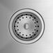 A close-up of a stainless steel sink drain for a Regency one compartment sink.