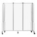 A white screen with gray wheels.