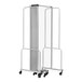 A National Public Seating Robo mobile room divider with a metal frame and frosted acrylic panels.