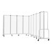 A white National Public Seating room divider with a gray frame and black wheels.