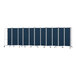 A National Public Seating blue mobile room divider with gray frame and 11 panels.