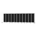 A black National Public Seating room divider with 11 panels on wheels.