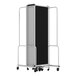 A black and gray National Public Seating mobile room divider on a silver cart.