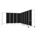 A National Public Seating black room divider with wheels.
