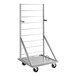 A stainless steel Assure Parts cart with metal fryer basket racks on wheels.