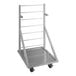 An Assure Parts mobile metal fryer basket rack with metal bars and wheels.