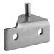 A stainless steel metal piece with two holes.