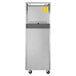 A large stainless steel Turbo Air reach-in freezer with a left hinged door.