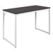 A black and white industrial modern office desk with a black top.