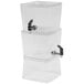 A clear plastic Choice double beverage dispenser with silver faucets.