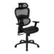 A Flash Furniture black mesh office chair with armrests and wheels.