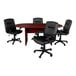 A Flash Furniture mahogany oval conference table with four black LeatherSoft chairs around it.