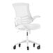 A white Flash Furniture office chair with wheels and a mesh back.