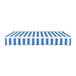 An Awntech Destin blue and white striped retractable patio awning with protective hood.