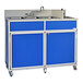 A blue and white Monsam portable sink with four basins.